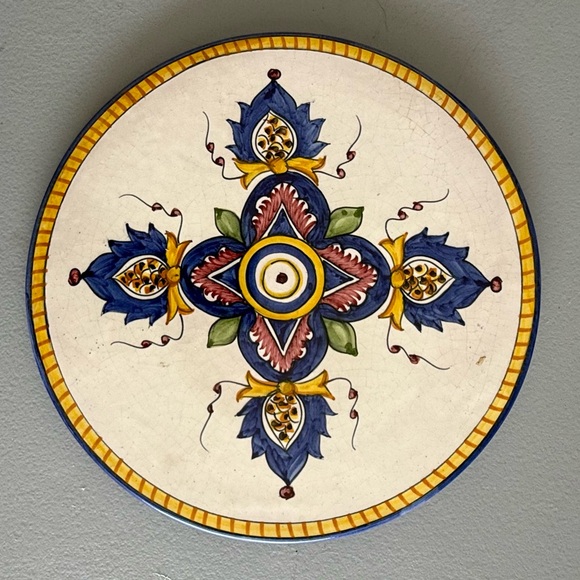 Portuguese Handpainted Blue, Yellow & White Ceramic Trivet w/Cork Back - Picture 1 of 4